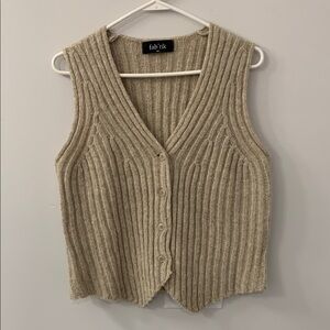 Fab'rik Beige Ribbed Knit Vest